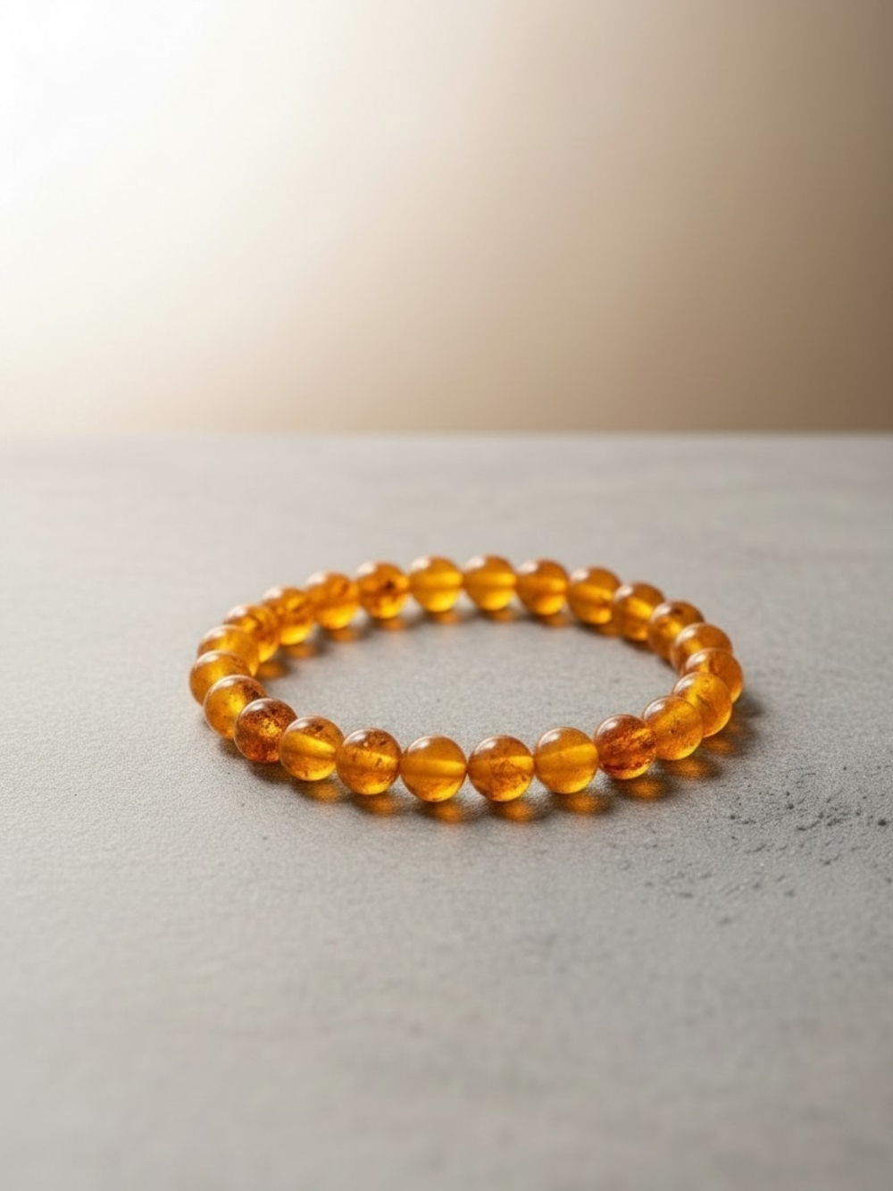 Honey Amber Bead Stretch Bracelet - Warm Amber